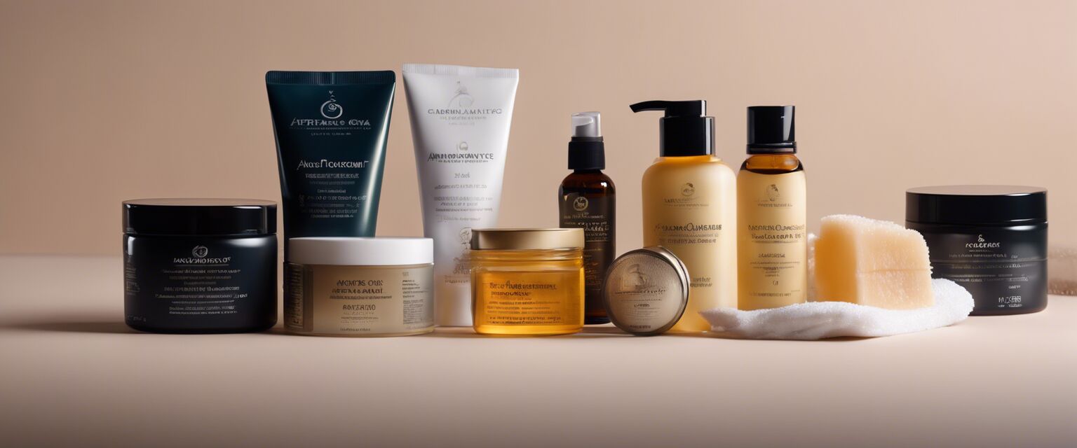 Selection of aftercare products for skin care after shaving and hair removal