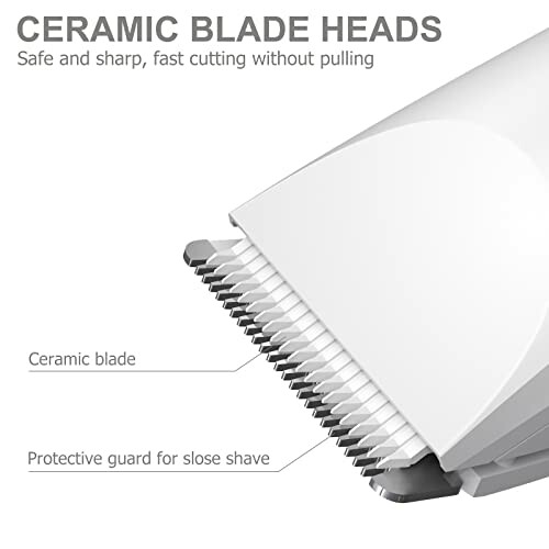 Close-up of ceramic blade heads with protective guard.