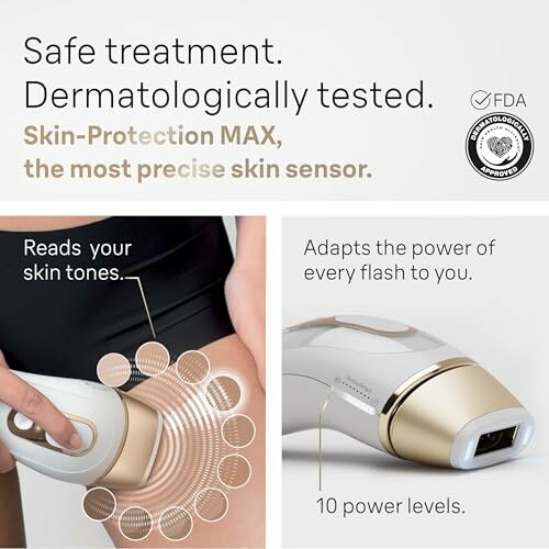 Safe dermatologically tested skin treatment device with precise sensor.