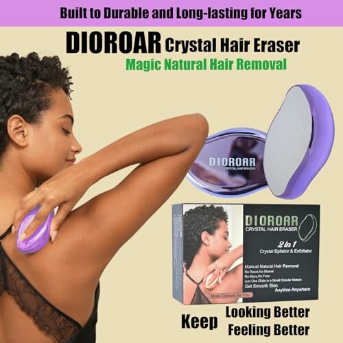 Woman using Dioroar crystal hair eraser on arm.