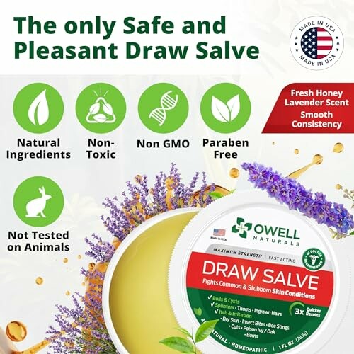 Owell Naturals Draw Salve product with natural ingredients and benefits.