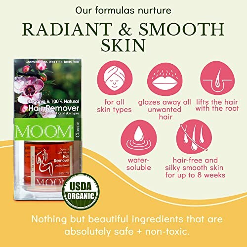 Moom organic hair remover product with benefits for smooth skin.