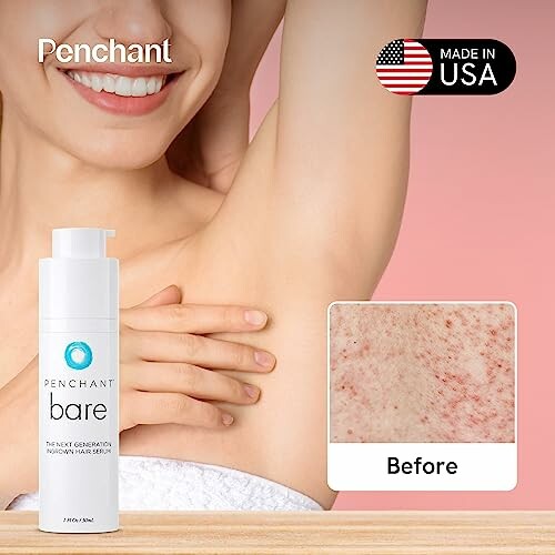 Penchant Bare next generation ingrown hair serum with before image.