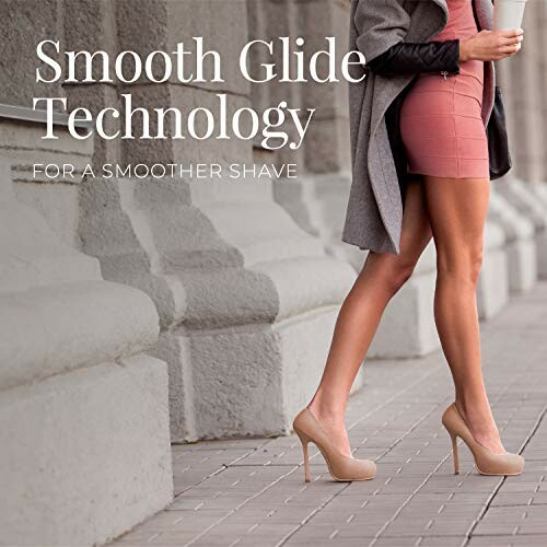 Woman in heels and coat showcasing smooth legs for shaving ad.